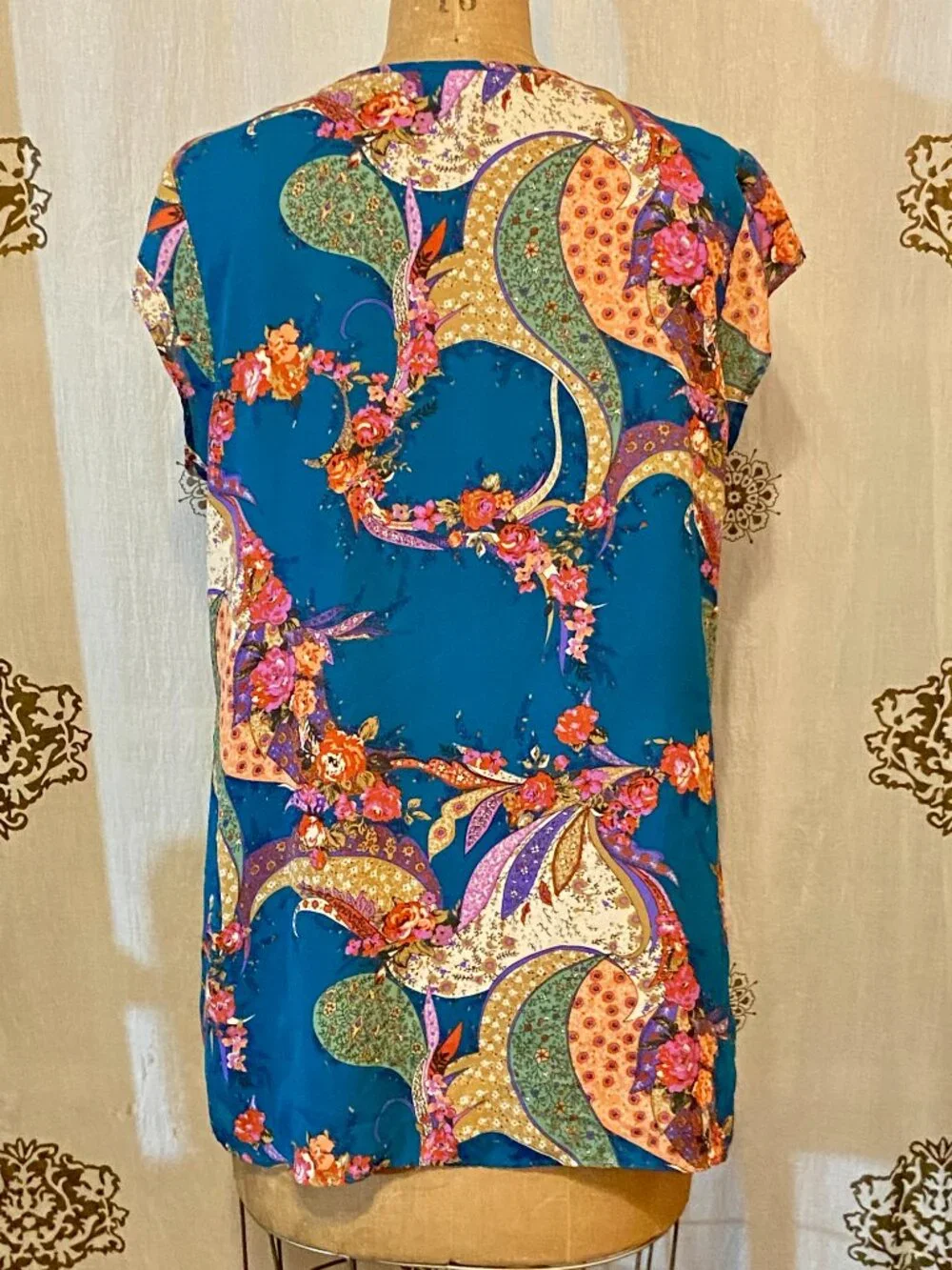 DR2 Paisley Floral Sheer Tunic Top Blue Tassels Feminine Boho Cottagecore L EUC - Picture 7 of 9